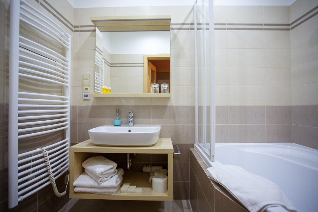Koupelna v apartmánu Nippon ve Vile Terra Luhačovice